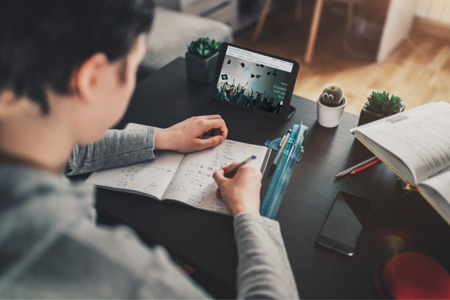 student working on homework at home